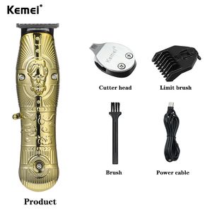 KeMei KM 3709 PG Professional Electric Hair Trimmer Gold Metal Body Beard Shaver Clipper Titanium Knife Cutting USB Charger Machine DHL