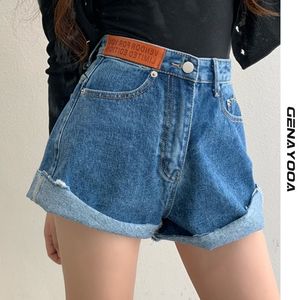Genayooa Корейский стиль джинсовые повседневные синие высокие талии уличные шорты женские летние брюки короткие джинсы 210417