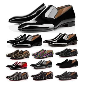 2021 Kırmızı Alt Ayakkabı Tasarımcılar Elbise Ayakkabı Düşük Düz Perçin Adam Ziyafet İş Luxurys Süet Kutusu Ile Hakiki Stilist Sneakers Spikes