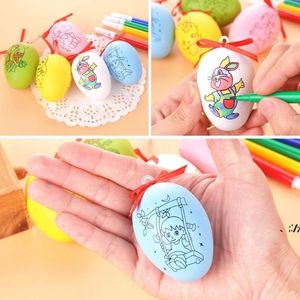 Ovos de Páscoa decoração Kids DIY pintado à mão graffiti ovo com penas fontes de festa de páscoa lld11919