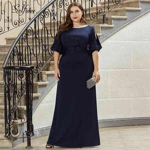 Plus Size Mulheres Vestido Sereia Frisada Meia Manga O-pescoço Bodycon Evening Party Dress Senhoras Vestido Formal Vestido de Festa 210331