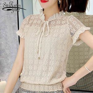 sweet Short sleeve summer women tops fashion lace blouse shirt blusas sexy hollow 's clothing 0058 30 210427