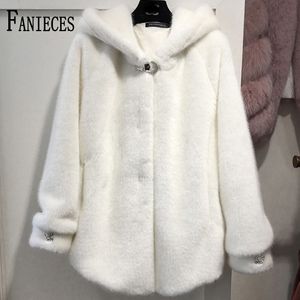 Chic Faux меховые пальто куртки с капюшоном женщины осень зима пальто уютный мягкий теплый верхняя одежда женская куртка 210520