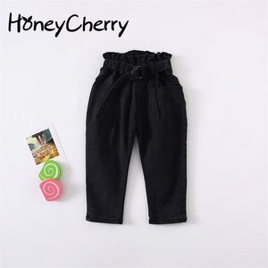 Autumn Toddler Girl Pants High-waist Jeans Girls Flower Bud Children's Elastic Shoe 210515