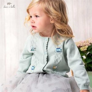 DBJ16971 dave bella spring infant baby girls fashion bow floral cardigan kids toddler coat children cute knitted sweater 211106