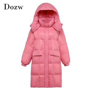 Vinter Kvinnor Lång Parka Mode Tjock Varm Hooded Coat Kvinna Solid Bomull Barnad Jacka Streetwear Ladies Coats 210515