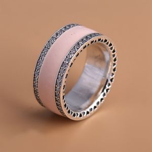 925 corações de prata esterlina, esmalte rosa macio clear cz pedras anel apto pandora estilo jóias de jóias casamento amantes de casamento anel de moda para as mulheres