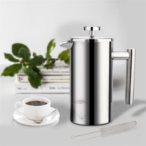 Kaffeemaschine, French Press, Edelstahl, Espressomaschine, hochwertige, doppelwandige, isolierte Kaffee-/Teekanne, 1000 ml, 210408