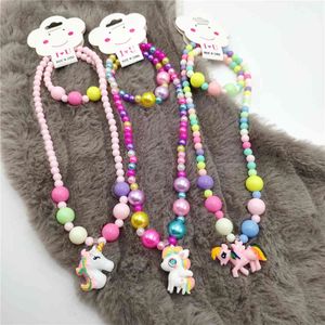 Children's Unicorn Jewelry Necklace Color Bracelet Set Girls Dress up accessories