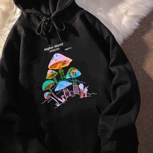 Women's blouse Cute Colorful Mushroom Print Korean Fashion Casual Oversize Vintage Letter Hoodie Winter Goth Harajuku Sweatshirt 210930