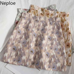 NEPLOE Floral Casual All-Match temperamento Curto Saia Para Mulheres Impressão de Verão Faldas Mujer Cintura alta Slim A-Line Mini Saias 210422