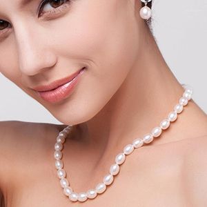 Collar De Perlas De 7mm al por mayor-Joyería de perlas de alta calidad Natural de agua dulce de mm Arroz Sterling Silver Lang collar para mujeres cadenas