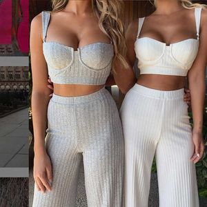 Adyce 2021 New Summer Fashion Women Sleeveless 2 Two Pieces Sets Sexy Spaghetti Strap Mini Tops&Full Pants Casual Out Wear Sets Y0625