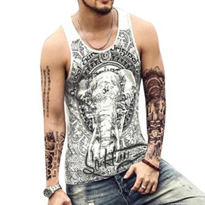 Grå Men Tank Top Casual Fitness Singlets Mens Ärmlös Gasp Hip Hop Vest Elephant Print Undershirt