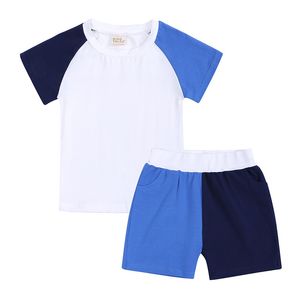 Summer Toddler Children Fashion Pajama Set Kid Boy And Girl Cotton Patchwork Short Sleeve Tops + Shorts Pant 2PCS 6M-4T 210413