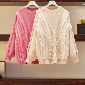 Plus Size Women's Autumn Fat Sister Loose Tassel Sweater Bottoming All-match Top HK188 210507