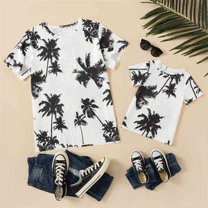 Coconut Tree Print Short Sleeve T-shirts for Daddy and Me 210528