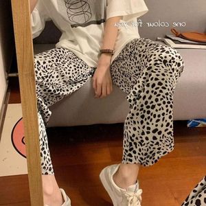 Byxor capris tunna sping vild avslappnad plus storlek hög midja leopard bredben kvinnor lösa pantaloner de mujer droppe 210429