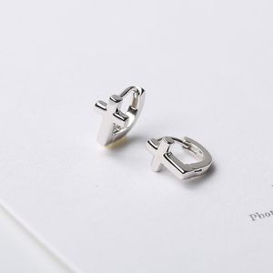 Solid Sterling Silver Cross Huggie Hoop Earrings Men Women A1244 &