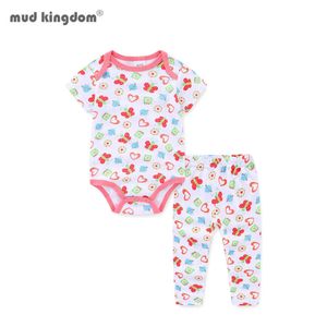 Mudkingdom född baby romer outfits söt tryck kort ärm jumpsuit tecknad tjejer kläder 210615