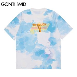 Tişörtleri HARAJUKU Yaratıcı Ayı Kravat Boya Tees Gömlek Hip Hop Yaz Streetwear Gevşek Rahat Pamuk Kısa Kollu Tops 210602