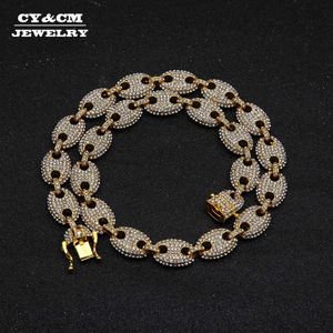 Alloy Rhinestone Hip hop Necklace Iced Out CZ Coffee Bean Pig Nose Charm Link Punk Choker Chain Bling Jewelry Necklaces for Mens X0509