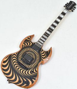 Wylde Odin Barbarian Rawtop Psychic Bullseye Natural Electric Guitar Double Cutaway SG, Stora Block Inlay, Grover Tuners, Kina EMG Pickups, Svart hårdvara