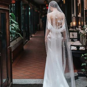 2m długość perły welon ślubny Tulle 1t biały welon ślubny Eleganckie panny młodej welon Ivory Bridal Party Veils z grzebieniem X0726