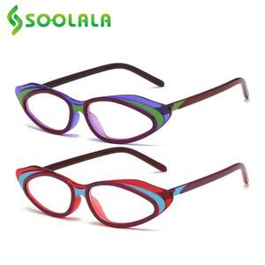 Soolala 2PCS القط العين الضوء الأزرق حظر نظارات القراءة للنساء ضرب لون pressbyopic قارئ النظارات الإطار +0.5 0.75 1.0 2.0