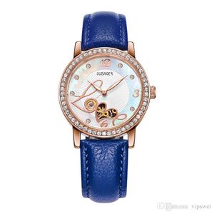 donna Orologio meccanico automatico Orologi di lusso Quadrante a forma di cuore Orologio da polso sportivo con cinturino in pelle con strass Hollow Ladies