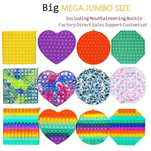 MEGA JUMBO Rainbow Tie Dye Bubble Popers Board Fidget Sensory Push Finger Game Puzzle Zabawki Poo-Jego Duży duży rozmiar z Karabinek Klucz Ring Torba Wisiorek H4237HX