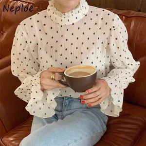 Camicetta pullover a maniche lunghe con colletto alla coreana Camicetta da donna elegante stile Dot Work Ol Slim Blusas Spring All Match Shirt 210422