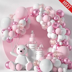 125pc/117pc Pink Metallic Balloon Garland Arch Kit Welcome Baby Shower Girl Baptism Rose Gold Confetti Birthday Party Decoration 220225