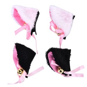 2Pcs/Lot White Black Cat Ears With Bell Hair Clip Cosplay Party Fox Long Fur Costume Hair Clips Halloween Gift Accessory