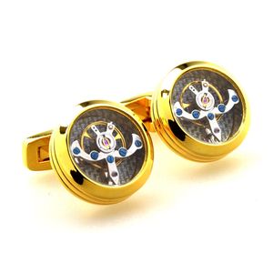 Luxury Gold Tourbillon Rörelse 1 Par Set för Mens Watch Mekanism Gear Shirt Cuff Mange Dress Suit Sufe Manschettknappar