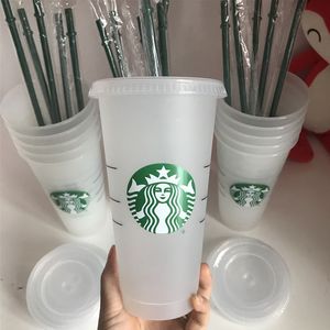 DHL 50pcs 24oz Tumblers Plastic Drinking Juice With Lip And Straw Magic Coffee Mug Costom Starbucks plastic Transparent Cup shipping