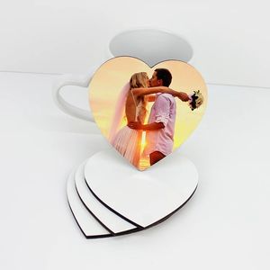 Thick Wooden DIY Gift Cup Mat Sublimation Heart Shape CupS Pad for Coffee Mug Valentines Day Desk Decoration WLL-WQ602