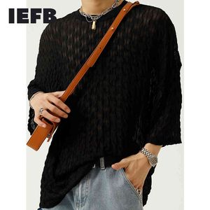 IEFB Summer Korean Personalized Simple Thin Black T-shirt Men's Trend Round Neck Short Sleeve Mid Length Tee Top 9Y7646 210524