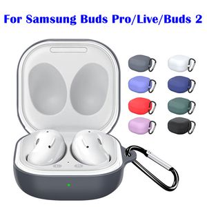 Mjukt silikon headset tillbehör fodral trådlös hörlurar stötskyddad skyddsäck Anti-drop med karabiner krok för Samsung Galaxy Buds 2 / Buds Live / Buds Pro 2021