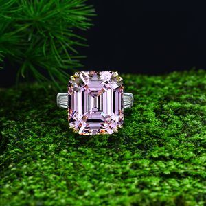 Luxury 10CT Pink Diamond Promise Ring 100% Real 925 Sterling Silver Engagement Wedding Band Rings for Women Bridal Party Jewelry