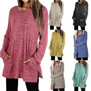 Odzież damska O-Neck Z Długim Rękawem Solid Color Bluza Damska Pulling Hoodie Wiosna Jesień Moda Casual Luźne Tunika Topy 210805