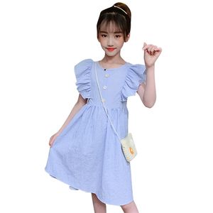 Teenage Girls Dress Solid Color Girls 'Dresses Sommar Kids Casual Style Kostym 6 8 10 12 14 210528