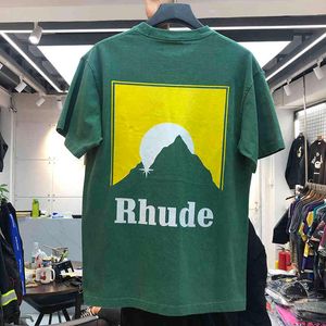 Rhude 티셔츠 남성 여성 티셔츠 캐주얼 Rh 헤어 스타일 이미지 인쇄 Rhude Tee 고품질 여름 봄 탑스