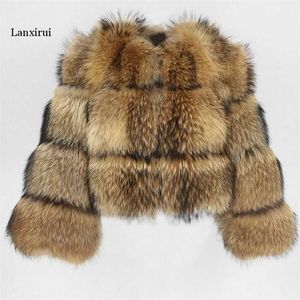 Vinterjacka Kvinnor Big Fluffy Artificial Fur Coat Fake Raccoon Tjock Varm Ytterkläder Streetwear Nej Avtagbar Vesto 211220