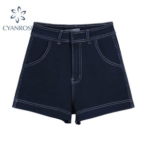 Larga perna calça de denim curta mulheres cintura alta jeans vintage azul ou calças de colheita coreano y2k elegante design costurado calças 210417