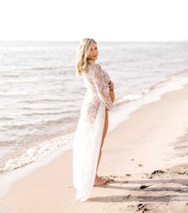 Pregnancy Photo Shoot Lace Dresses See Through Maternity Lace Photography Long Dress Slit Front Open Maternity Photo Shoot Wear Y0924