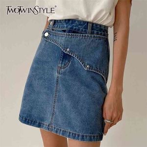 Casual Solid Denim Skirt For Women High Waist A Line Patchwork Mini Skirts Female Summer Fashion Clothing 210521