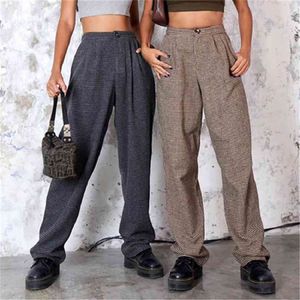 Retro 2 Color Houndstooth Loose Casual Suit Pants Women's Autumn Winter Fashion Straight Checked For women Full Length 210508