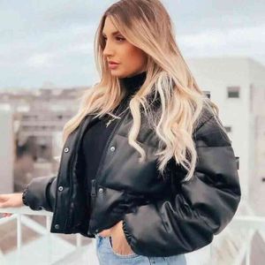 Winter Parka Coat Women's Jacket Thick Warm Fashion Black PU Leather Coats Elegant Zipper Faux Jackets Tops