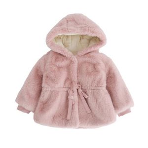 ハイエンドの子供たちの服女の子の冬のフェイク毛皮のコートミンクの毛皮プラスベルベットの綿毛服フード付きオーバーコートファッションウォームショージャケット
